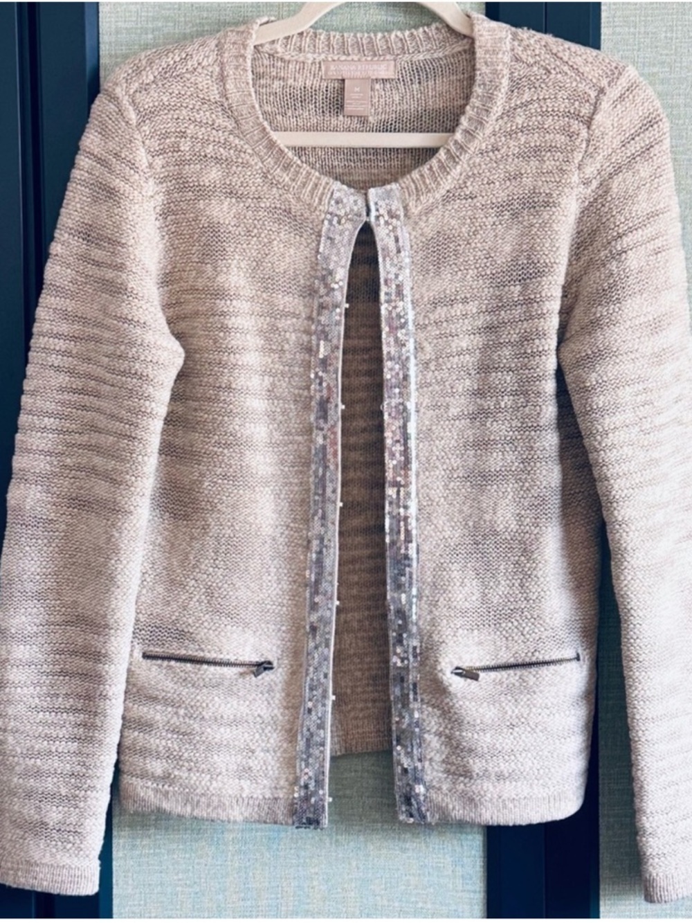 Banana Republic 100% Merino Wool Sequin Trim Marl Knit Cardigan Jacket, Size M